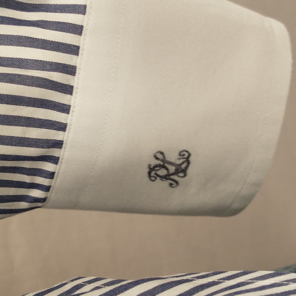 White Collar Blue Pinstripe Button Down Shirt Ralph Lauren Blue Polo Quality - Picture 5 of 9